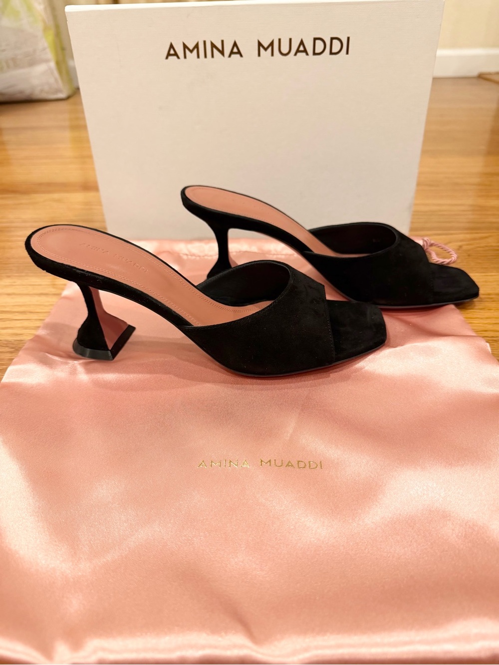 AMINA MUADDI Lupita Slipper 70 Black Suede Mule Sandals Heels 39.5 - Picture 4 of 11